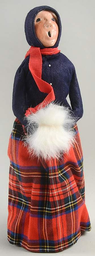 Traditional Assorted Carolers Woman With Muff-Blue Coat/Plaid - No Box Nb1263 by Byers' Choice Ltd-1