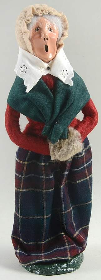 Traditional Assorted Carolers Woman With Grey Muff-Red Coat/Green Scar - No Box Nb1319 by Byers' Choice Ltd-1