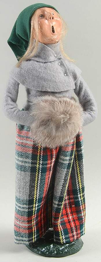 Traditional Assorted Carolers Woman With Grey Muff-Grey Coat/Plaid  - No Box Nb1313 by Byers' Choice Ltd-1