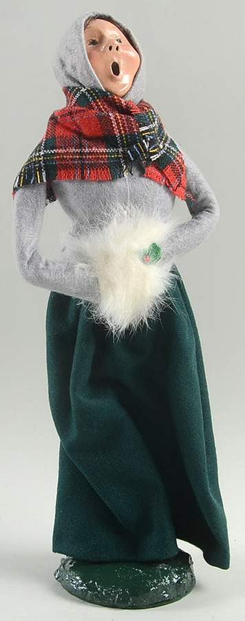 Traditional Assorted Carolers Woman With White Muff-Grey Coat/Green - No Box Nb1309 by Byers' Choice Ltd-1