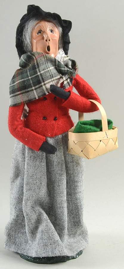 Traditional Assorted Carolers Woman With Basket-Red Coat/Grey Skirt - No Box Nb1297 by Byers' Choice Ltd-1