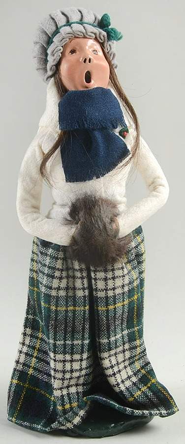 Traditional Assorted Carolers Woman With Muff-White Coat/Plaid Skirt - No Box Nb1296 by Byers' Choice Ltd-1
