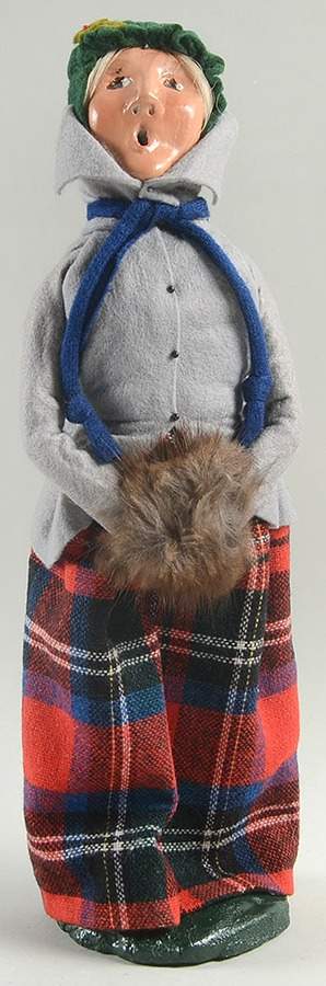 Traditional Assorted Carolers Woman With Muff-Grey Coat/Plaid Skirt - No Box Nb1294 by Byers' Choice Ltd-1