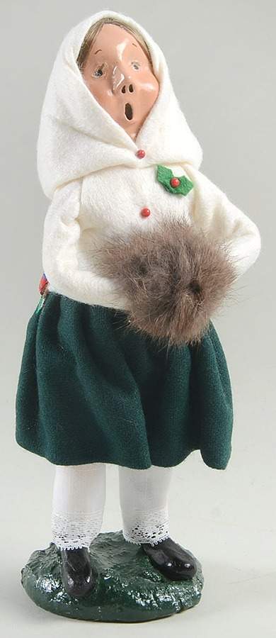 Traditional Assorted Carolers Girl With Muff-White Coat/Green - No Box Nb1291 by Byers' Choice Ltd-1