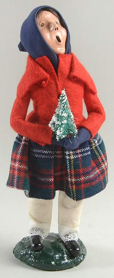 Traditional Assorted Carolers Girl With Tree-Red Coat/Plaid Skirt - No Box Nb1288 by Byers' Choice Ltd-1