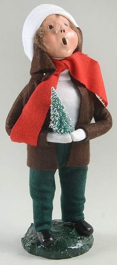 Traditional Assorted Carolers Boy With Tree-Brown Coat - No Box Nb1287 by Byers' Choice Ltd-1