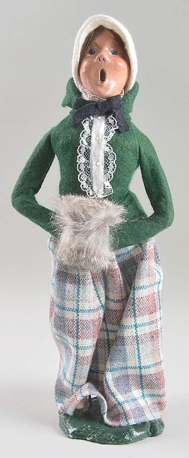 Traditional Assorted Carolers Woman With Muff-Grey Plaid Skirt-Lace Fr - No Box by Byers' Choice Ltd-1
