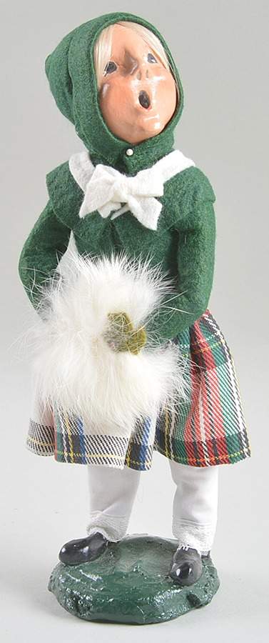 Traditional Assorted Carolers Girl With Muff-Green Coat Plaid Skirt - No Box 258 by Byers' Choice Ltd-1