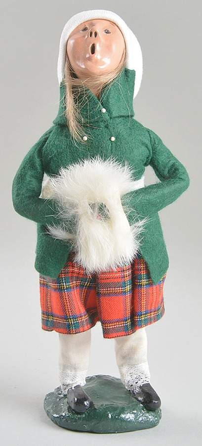 Traditional Assorted Carolers Girl With Muff-Green Coat Red Plaid Skir - No Box by Byers' Choice Ltd-1