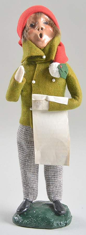 Traditional Assorted Carolers Boy With Music-Olive Green Coat - No Box by Byers' Choice Ltd-1