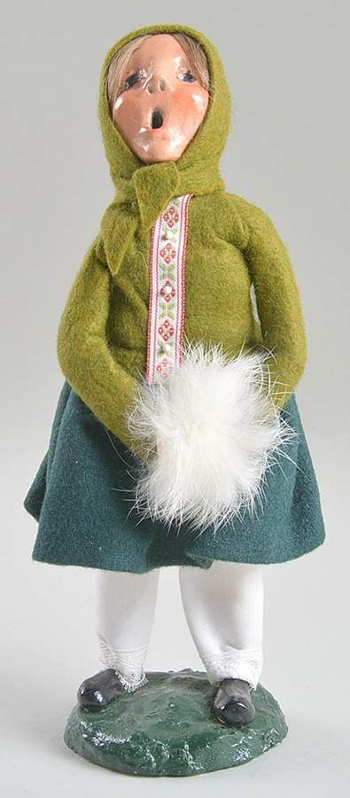 Traditional Assorted Carolers Girl With Muff-Olive Green Coat - No Box by Byers' Choice Ltd-1