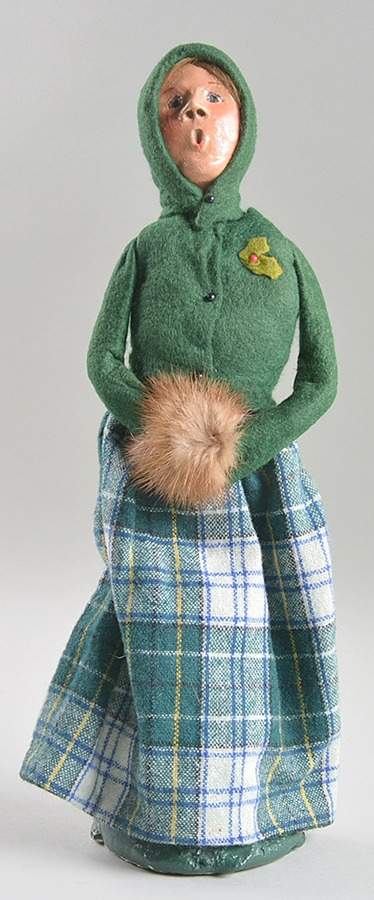 Traditional Assorted Carolers Woman With Muff-Green Top Plaid Skirt - No Box 233 by Byers' Choice Ltd-1