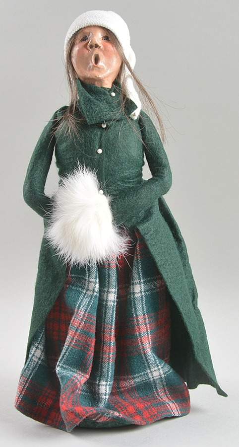 Traditional Assorted Carolers Woman With Muff-Green Coat Plaid Skirt - No Box by Byers' Choice Ltd-1