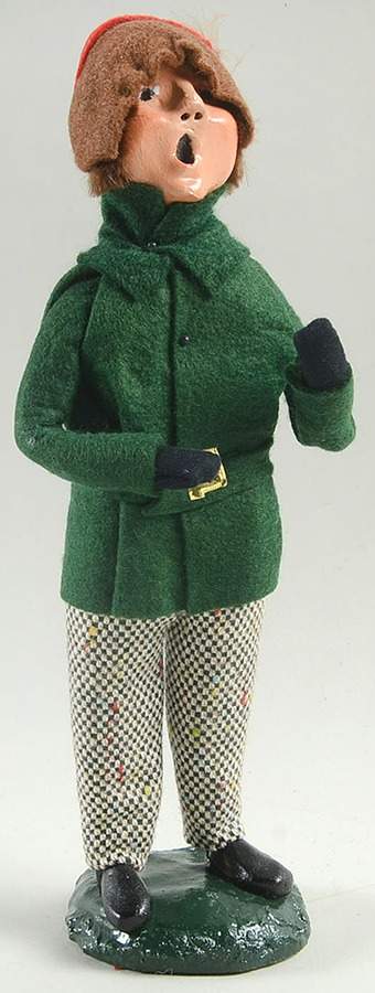 Traditional Assorted Carolers Boy In Green Coat With Belt-Brown Cap - No Box by Byers' Choice Ltd-1