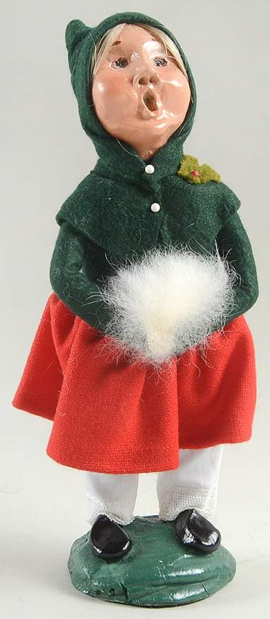 Traditional Assorted Carolers Girl With Muff-Green Top Red Skirt - No Box by Byers' Choice Ltd-1