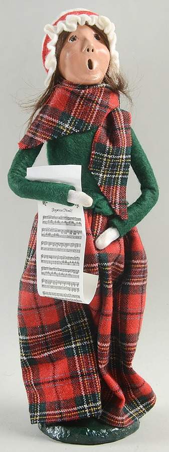 Traditional Assorted Carolers Woman With Music-Green Coat Plaid Skirt - No Box by Byers' Choice Ltd-1