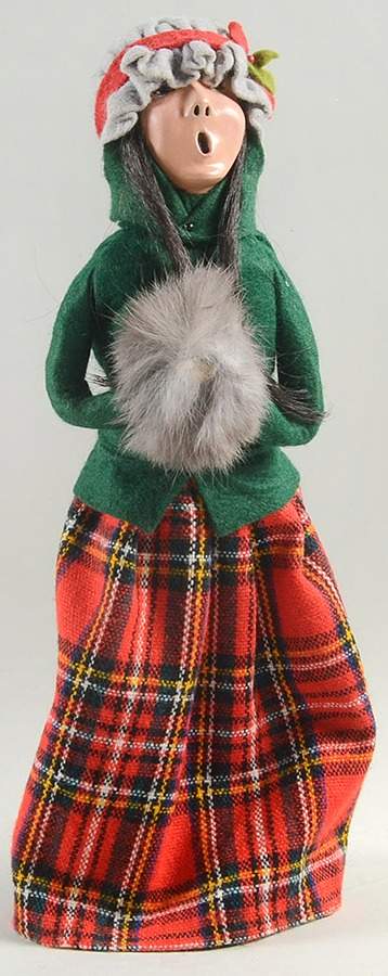 Traditional Assorted Carolers Woman With Muff-Green Top Red Paid Skirt - No Box by Byers' Choice Ltd-1