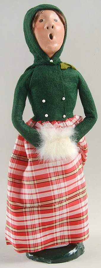 Traditional Assorted Carolers Woman With Muff-Green Top Red Plaid Skir - No Box by Byers' Choice Ltd-1