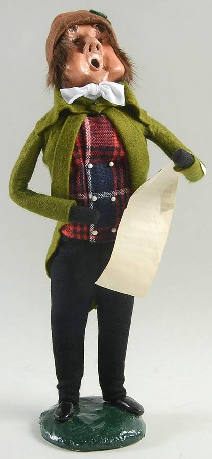 Traditional Assorted Carolers Man With Music-Olive Green Coat Plaid Ve - No Box by Byers' Choice Ltd-1