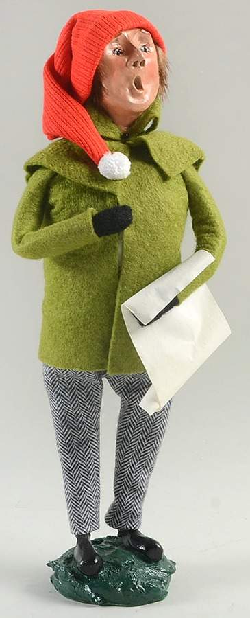 Traditional Assorted Carolers Man With Music-Olive Green Coat Red Cap - No Box by Byers' Choice Ltd-1