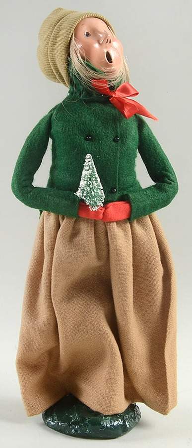 Traditional Assorted Carolers Woman With Tree-Green Coat Brown Skirt - No Box by Byers' Choice Ltd-1