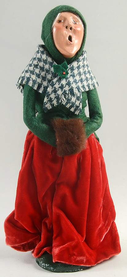 Traditional Assorted Carolers Woman With Muff-Green Coat Red Velvet Sk - No Box by Byers' Choice Ltd-1