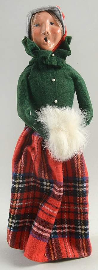 Traditional Assorted Carolers Woman With Muff-Green Top Red Plaid Skir - No Box by Byers' Choice Ltd-1
