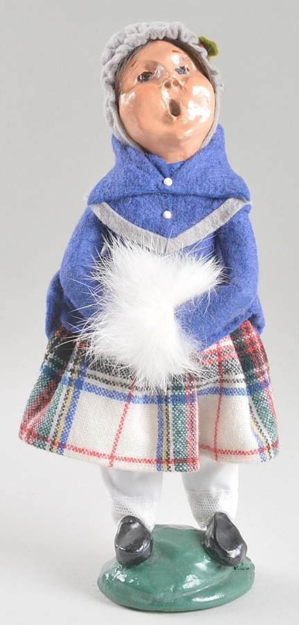 Traditional Assorted Carolers Girl With Muff-Blue Coat/Plaid Skirt - Nb1344, No Box by Byers' Choice Ltd-1