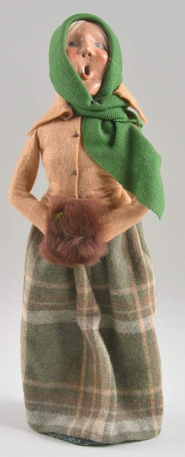 Traditional Assorted Carolers Woman With Brown Muff-Tan Coat/Plaid - Nb1341, No Box by Byers' Choice Ltd-1