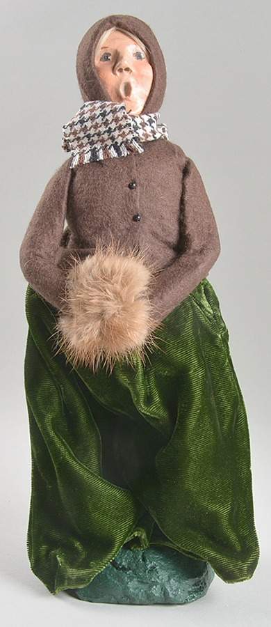 Traditional Assorted Carolers Woman With Muff-Brown Coat/Green Skirt - No Box Nb1339 by Byers' Choice Ltd-1