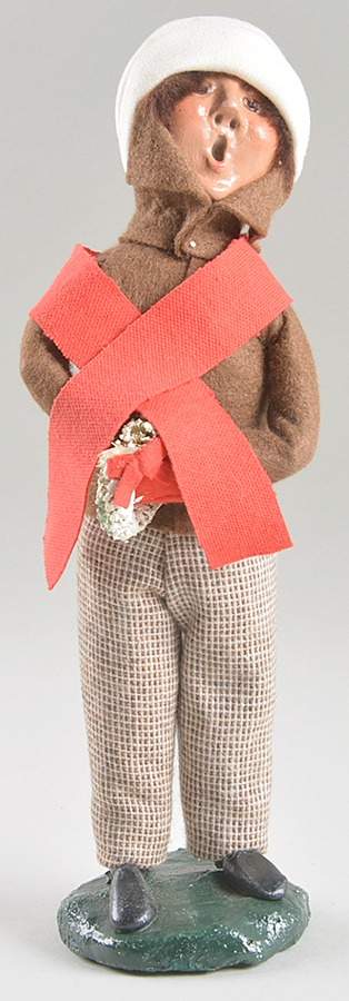 Traditional Assorted Carolers Boy With Wreath-Brown Coat/Red Scarf - No Box Nb1337 by Byers' Choice Ltd-1