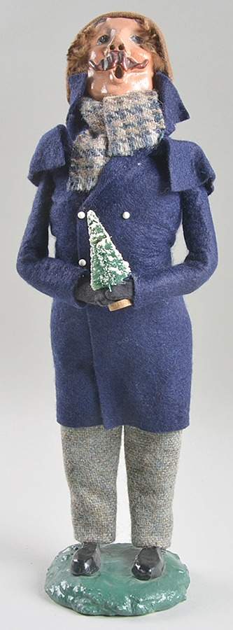Traditional Assorted Carolers Mustache Man With Tree-Blue Coat - No Box Nb1331 by Byers' Choice Ltd-1