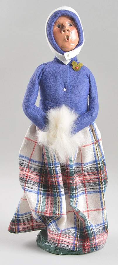 Traditional Assorted Carolers Woman With Muff-Blue Coat/Plaid Skirt - No Box Nb1329 by Byers' Choice Ltd-1