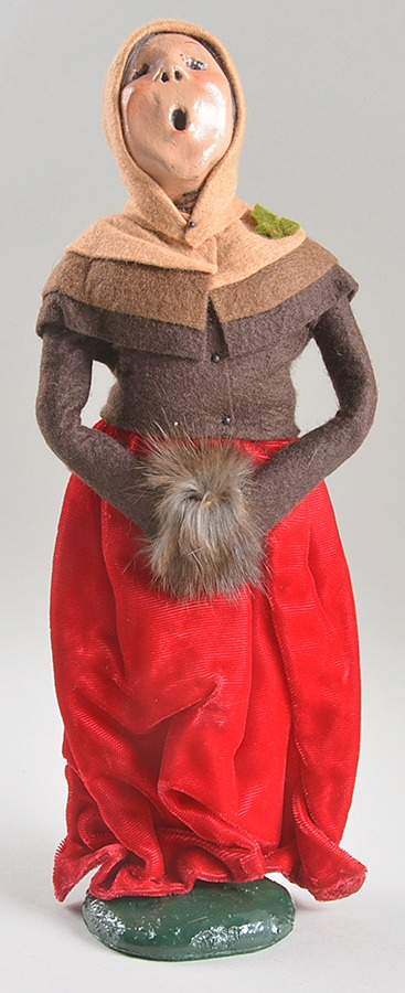 Traditional Assorted Carolers Woman With Muff-Brown Coat/Red Skirt - No Box Nb1326 by Byers' Choice Ltd-1