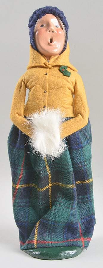 Traditional Assorted Carolers Woman With Muff-Yellow Coat/Plaid Skirt - No Box Nb1323 by Byers' Choice Ltd-1