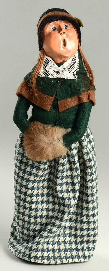 Traditional Assorted Carolers Woman With Muff-Green & Brown - No Box by Byers' Choice Ltd-1