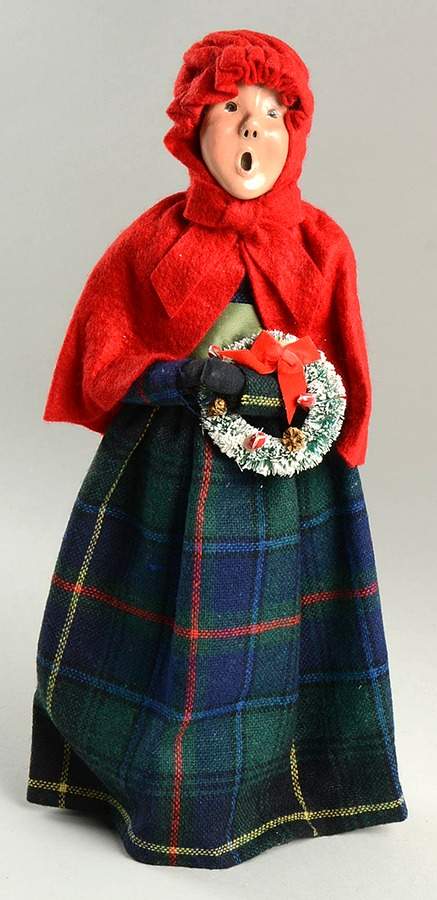 Traditional Assorted Carolers Woman With Wreath-Red Coat/Plaid Skirt - Nb1362, No Box by Byers' Choice Ltd-1