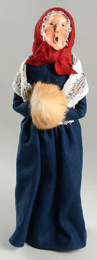 Traditional Assorted Carolers Woman With Brown Muff-Blue Dress - Nb1351, No Box by Byers' Choice Ltd-1