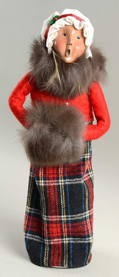 Traditional Assorted Carolers Woman With Brown Muff-Red Coat/Plaid - Nb1349, No Box by Byers' Choice Ltd-1