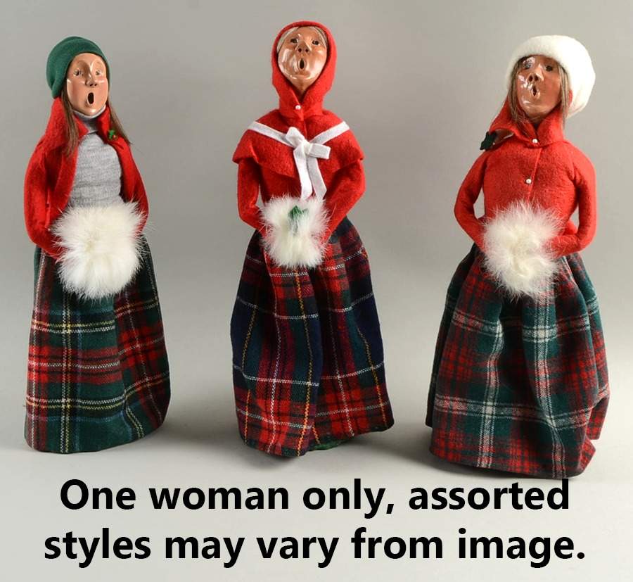 Traditional Assorted Carolers Woman With White Muff-Red Coat/Plaid - No Box Nb1260 by Byers' Choice Ltd-1
