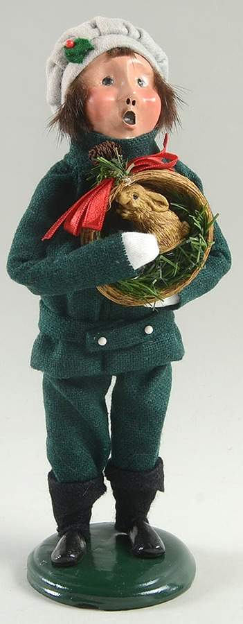 Traditional Assorted Carolers Boy With Rabbit In Basket-Green Suit - Nb1400, No Box by Byers' Choice Ltd-1
