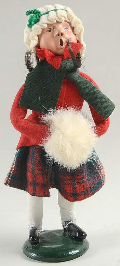 Traditional Assorted Carolers Girl With Muff-Red Coat/Plaid Skit - Nb1393, No Box by Byers' Choice Ltd-1