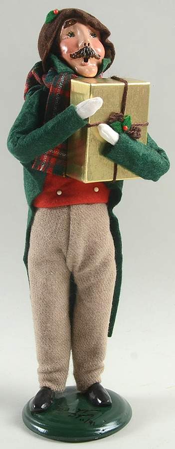 Traditional Assorted Carolers Mustache Man With Gift-Green Coat - Nb1371, No Box by Byers' Choice Ltd-1