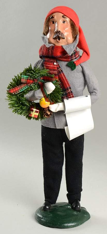 Traditional Assorted Carolers Mustache Man With Wreath & Music-Grey - No Box Nb1446 by Byers' Choice Ltd-1