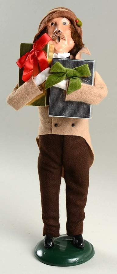 Traditional Assorted Carolers Mustache Man With Gift Boxes-Tan Coat - No Box Nb1445 by Byers' Choice Ltd-1