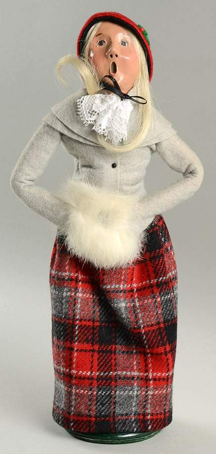 Traditional Assorted Carolers Woman With Muff-Grey Coat/Plaid Skirt - No Box Nb1444 by Byers' Choice Ltd-1