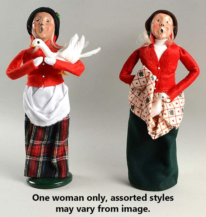 Traditional Assorted Carolers Woman With Goose-Red Coat/Green Skirt - No Box Nb1426 by Byers' Choice Ltd-1