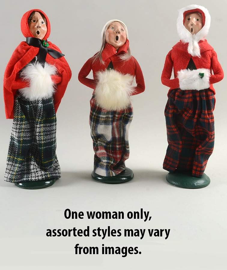 Traditional Assorted Carolers Woman With Muff-Red Coat/Plaid Skirt - Nb846, No Box by Byers' Choice Ltd-1