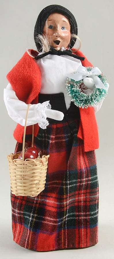 Traditional Assorted Carolers Woman With Basket Of Apples & Wreath-Red - No Box Nb1438 by Byers' Choice Ltd-1