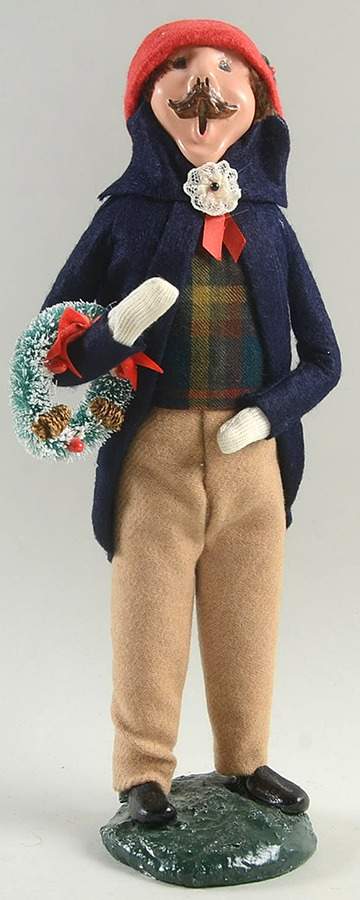 Traditional Assorted Carolers Mustache Man With Wreath-Blue Coat - No Box Nb1431 by Byers' Choice Ltd-1